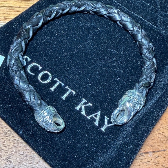 SCOTT KAY Equestrian Classic Woven Leather Bracelet with S.S .925. SIZE 8.5in - Picture 4 of 10
